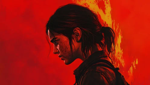 Side profile of young character set against intense red field