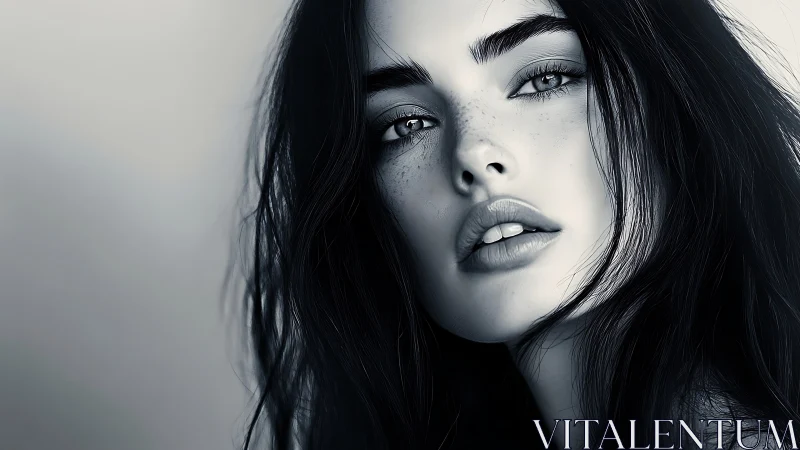 Monochrome close-up portrait captures quiet, magnetic allure