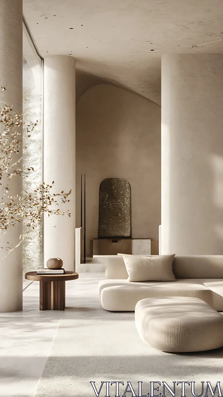 Sunlit minimalist lounge invites quiet moments of soft comfort