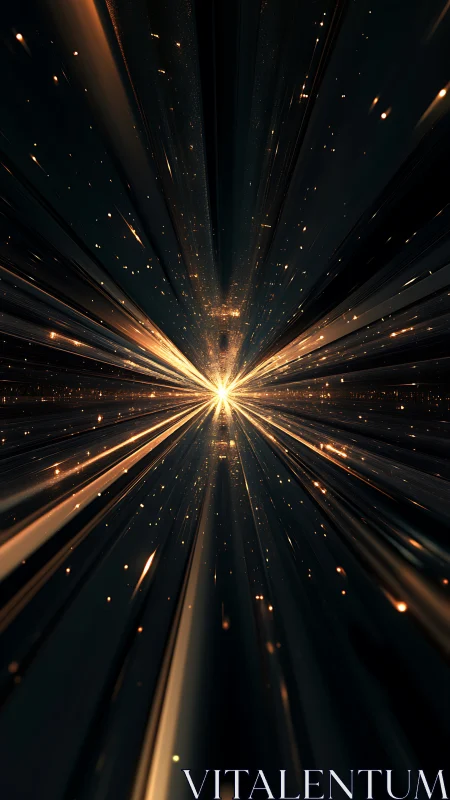 Stellar lightburst tunnel with radiant golden particle streams.