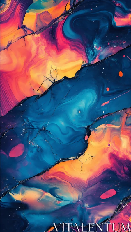 Molten nebula rivers slice through deep cobalt fluid planes