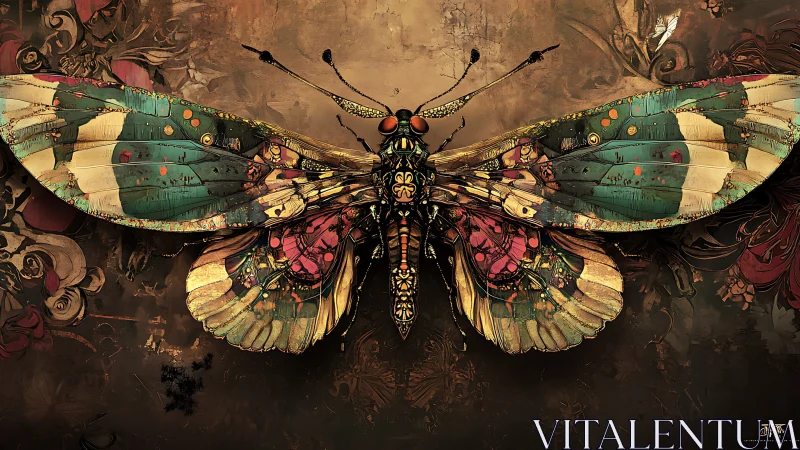 Detailed moth illustration shows ornate patterned wings spread