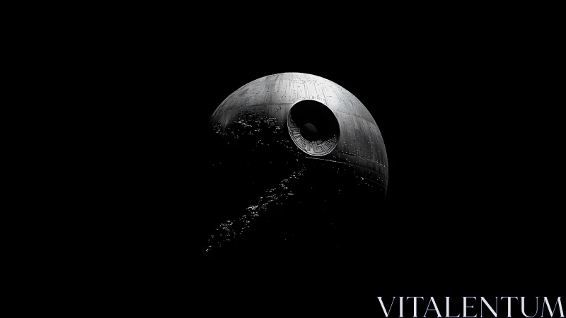 Half-lit battle sphere drifts like a wounded moon in silence