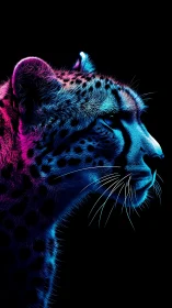 Neon Leopard Portrait Against Black