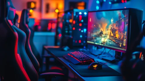 Glowing gaming setup invites players into a vivid digital world