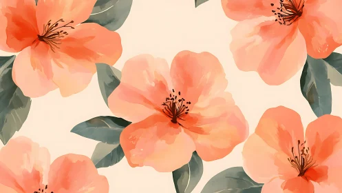 Watercolor floral array with layered peach petals and foliage.