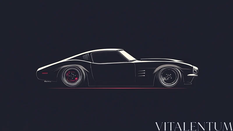 Midnight muscle car sketches its speed across neon silence