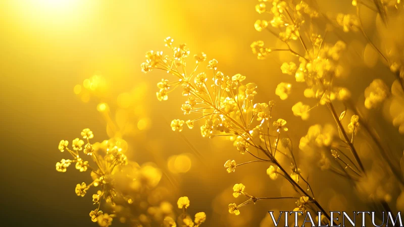 Backlit macro study of yellow wildflower inflorescences.