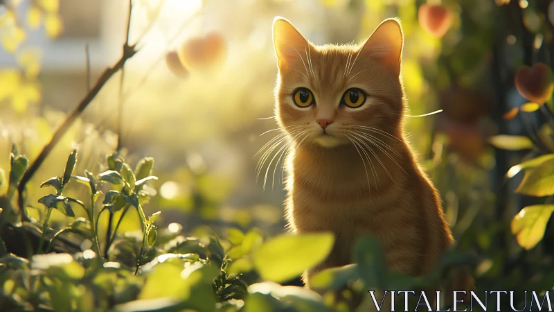 Golden-Eyed Cat Among Summer Flowers.