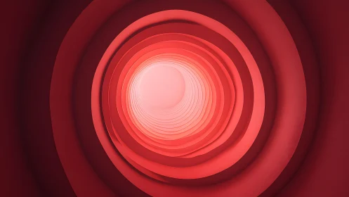 Abstract red tunnel with layered rings and glowing center.