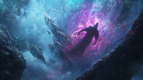 Cosmic wanderer drifts through a rift of violet starfire