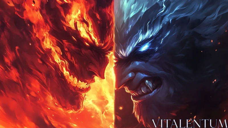 Elemental fire and ice demons clash in a dramatic standoff
