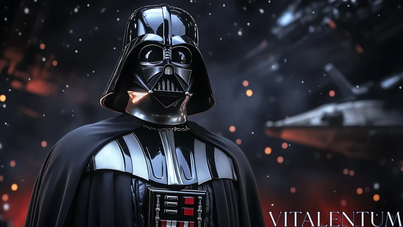 Photorealistic armored Sith figure in cinematic starfield portrait.
