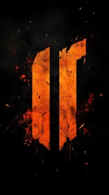 Molten orange numeric monolith with grunge particle debris.