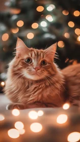 Warm-toned feline portrait uses shallow depth and festive bokeh