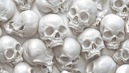 Realistic Human Skulls Pattern in Monochrome Artistic Style.