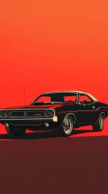 Classic muscle car commands a bold orange horizon.