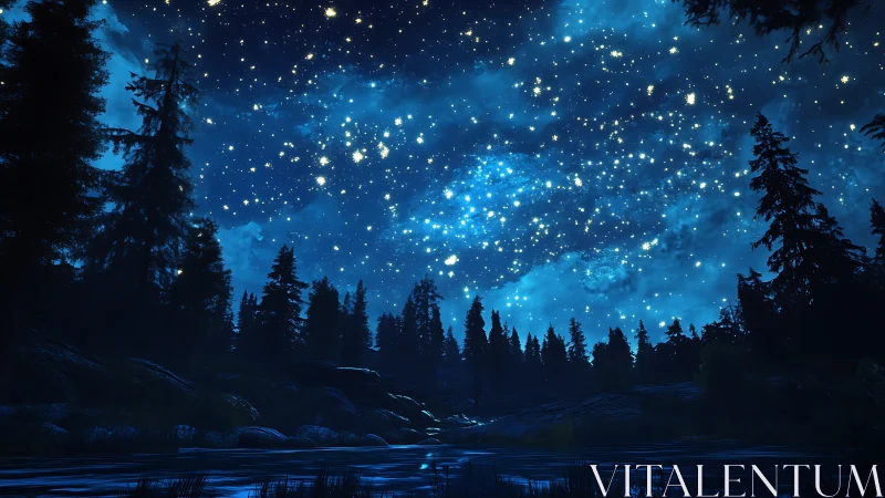 Midnight forest listens while a star-flooded sky whispers above