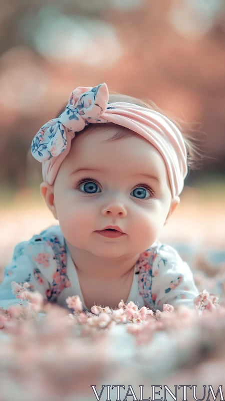 Infant in Floral Pink Striped Headwrap.