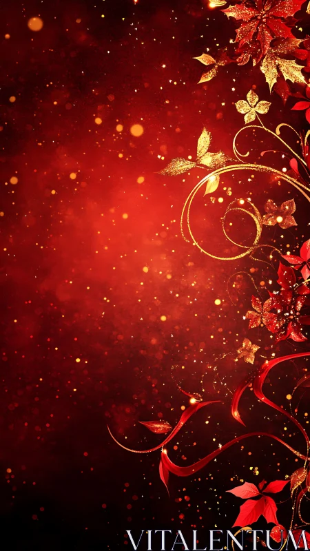 Glowing red poinsettia swirls dancing in festive sparkles.
