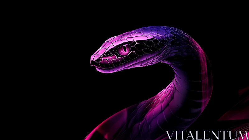 Luminous neon serpent glowing softly against deep black.