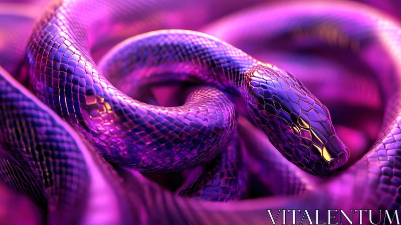 Vibrant Close-Up of Iridescent Snake in Neon Purple Lighting.