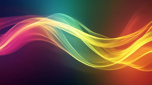 Colorful light waves arc across dark gradient background
