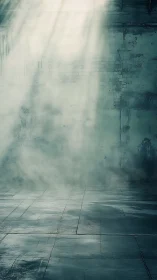 Light beams entering empty industrial concrete interior space.