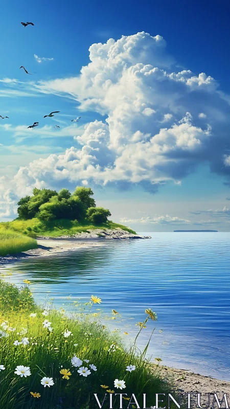 Serene Lakeside Vista with Dramatic Sky