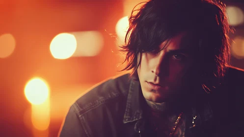 Moody city lights frame a soulful young night wanderer.