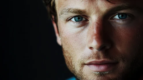 Close-up portrait of male face with high detail lighting.