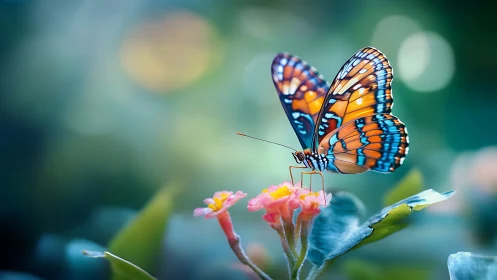 Macro study of a butterfly on lantana with shallow depth of field