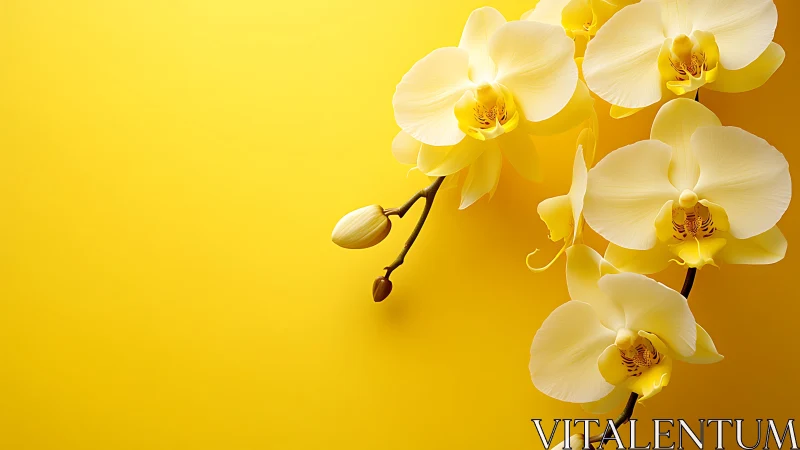 Yellow orchids photographed against gradient yellow background surface