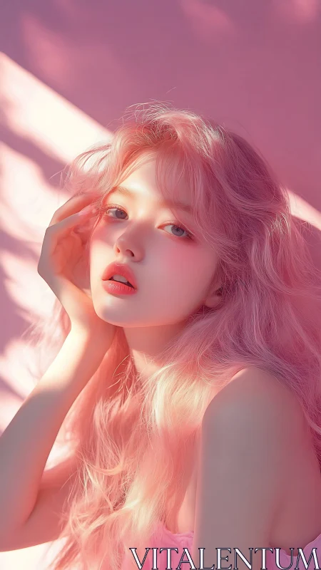 Soft pink portrait with high key lighting and pastel skin rendering