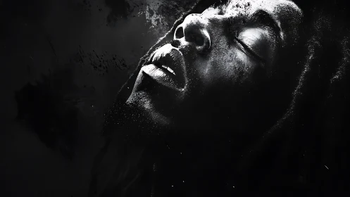 Monochrome portrait captures ecstatic, immersive reverie.