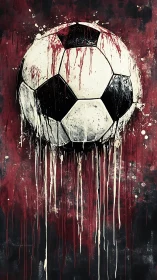 Expressionist soccer ball with dripping paint on dark field.