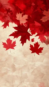 Scarlet maple leaves over textured parchment ground.