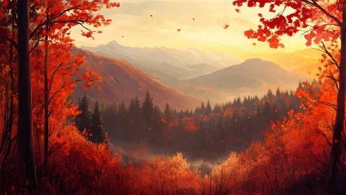 Autumn Mountain Valley Bathed in Golden Sunrise Light