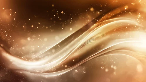 Elegant Golden Abstract Waves with Sparkling Light Effects.