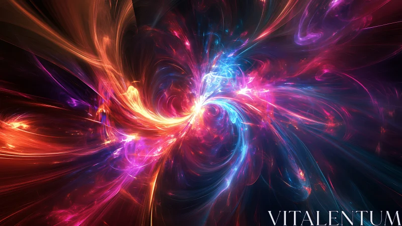 Vibrant cosmic energy vortex in swirling neon light field.