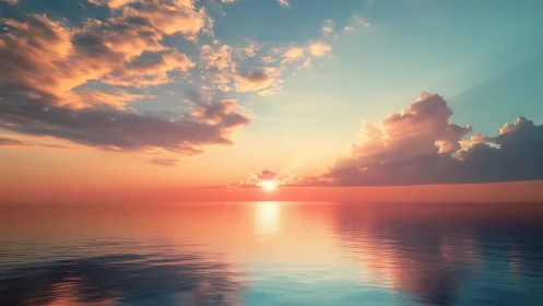 Spectral oceanic horizon with high-saturation sunset reflections.