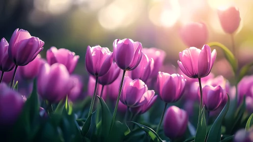 Radiant Purple Tulips Glowing in Golden Sunlight