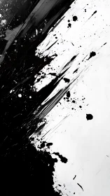 Diagonal monochrome ink splatter forms dynamic abstract field