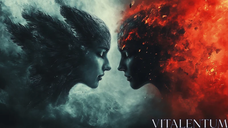 Dual elemental female profiles rendered in atmospheric contrast