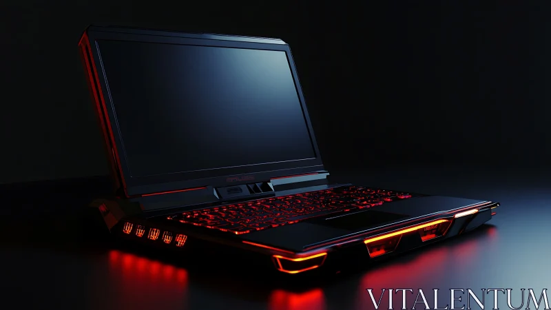 High performance gaming laptop with red LED backlighting.