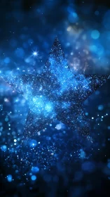 Celestial blue glitter star silhouette in luminous bokeh field.