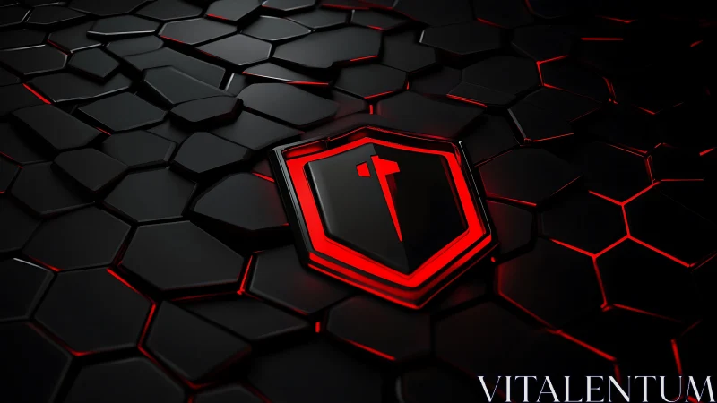 Hexagonal black shield emblem with red backlit cross core