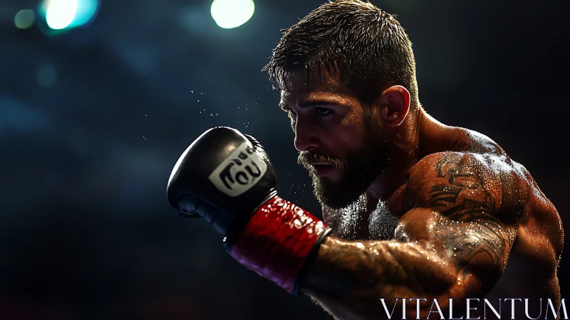 Intense Boxing Champion in Combat Ready Stance.
