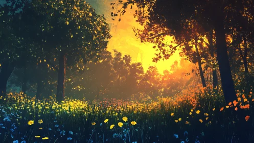 Chiaroscuro Forest Gradient With Chromatic Floral Stratification.