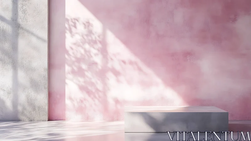 Minimalist pedestal in soft pink daylight interior scene